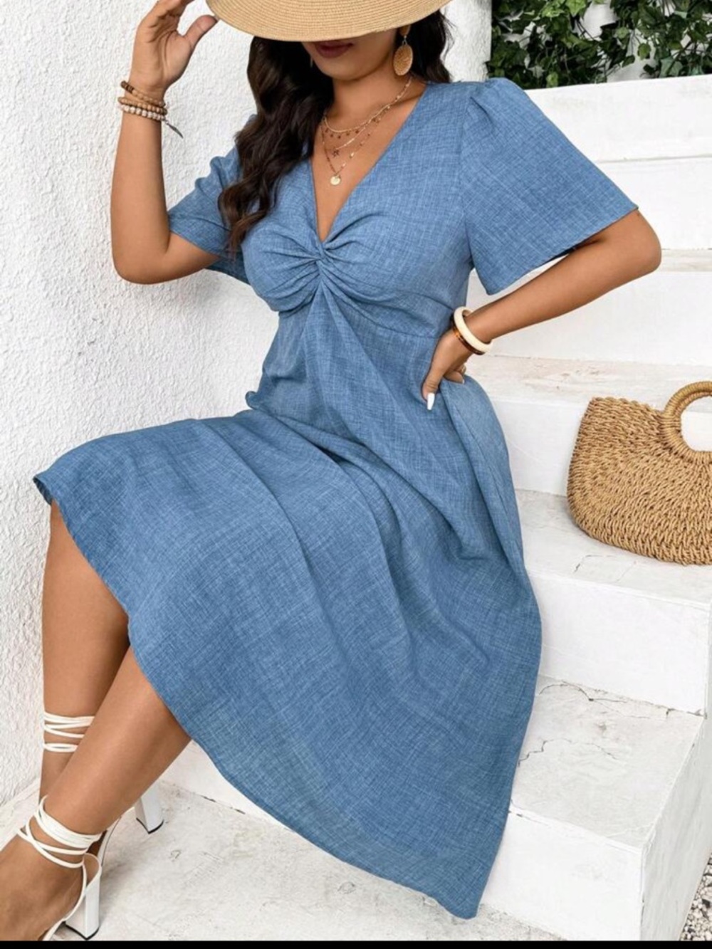 SHEIN Light Blue Maxi Dress V Neck Sz 1XL